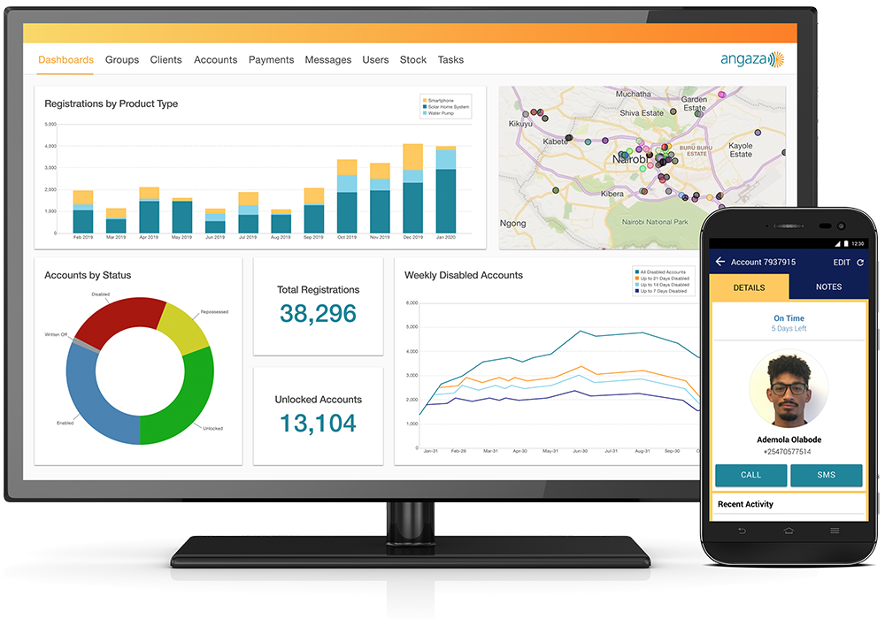 Angaza Hub Monitor and Phone